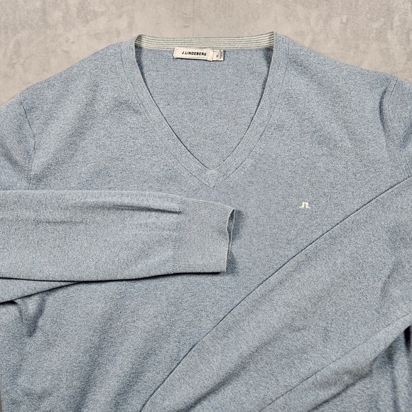 J.Lindeberg Other - J Lindeberg Sweater Mens XL Blue Speckled Cotton V-Neck Golf Casual Preppy Logo